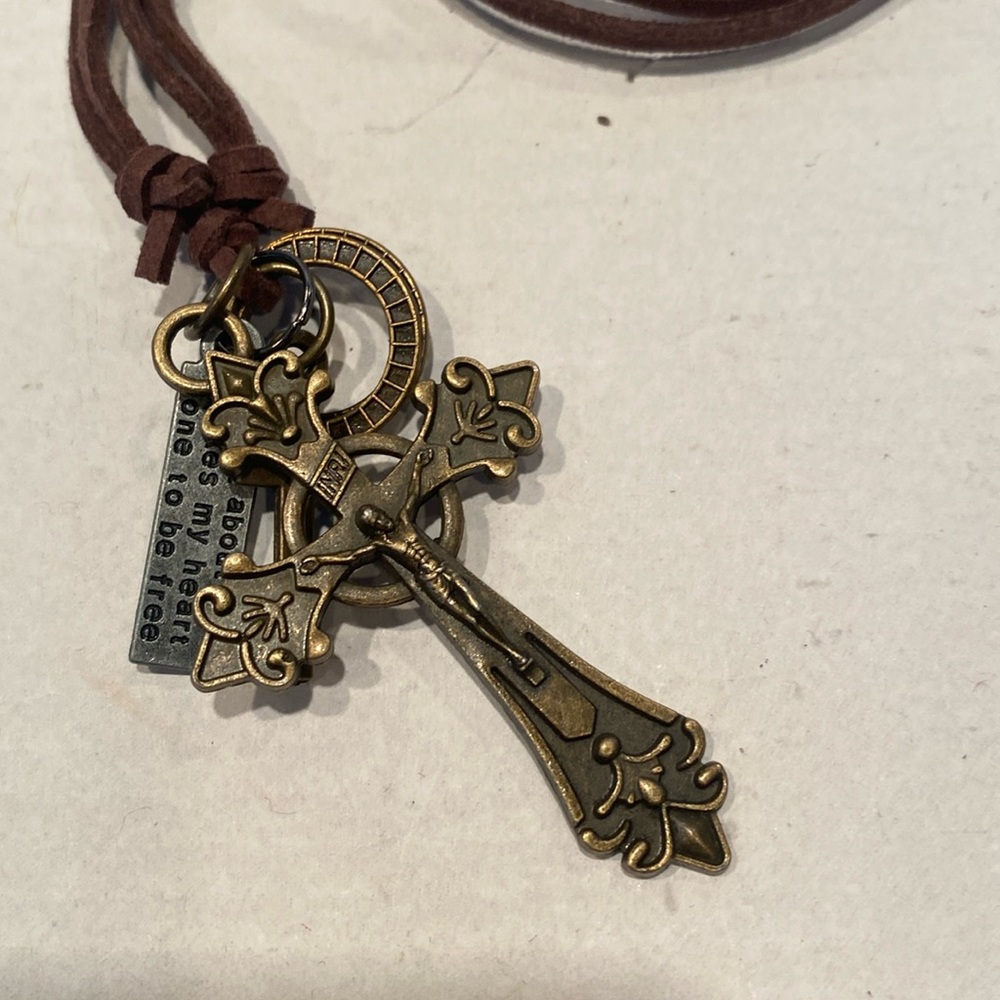 NWT and vintage-Style bronze antique-looking Celtic Cross, with Amulets